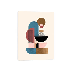 Bold geometric abstract arches and circles for modern living room wall decor.