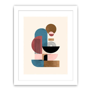 Bold geometric abstract arches and circles for modern living room wall decor.