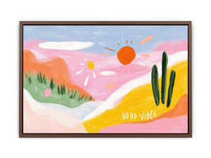 Colorful good vibes desert cactus painting for cheerful bedroom or kids room decor.