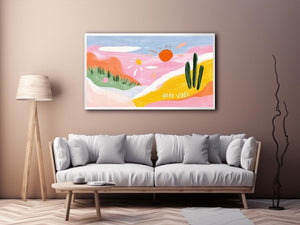 Colorful good vibes desert cactus painting for cheerful bedroom or kids room decor.