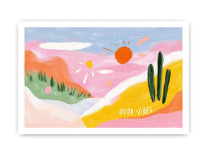 Colorful good vibes desert cactus painting for cheerful bedroom or kids room decor.