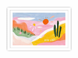Colorful good vibes desert cactus painting for cheerful bedroom or kids room decor.