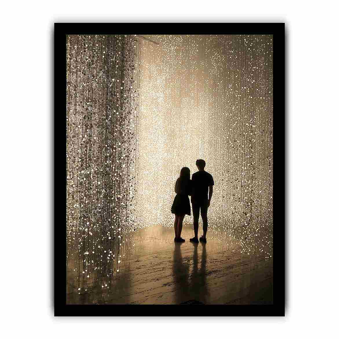 Glowing light installation photography canvas with couple silhouettes for luxury hallway decor.