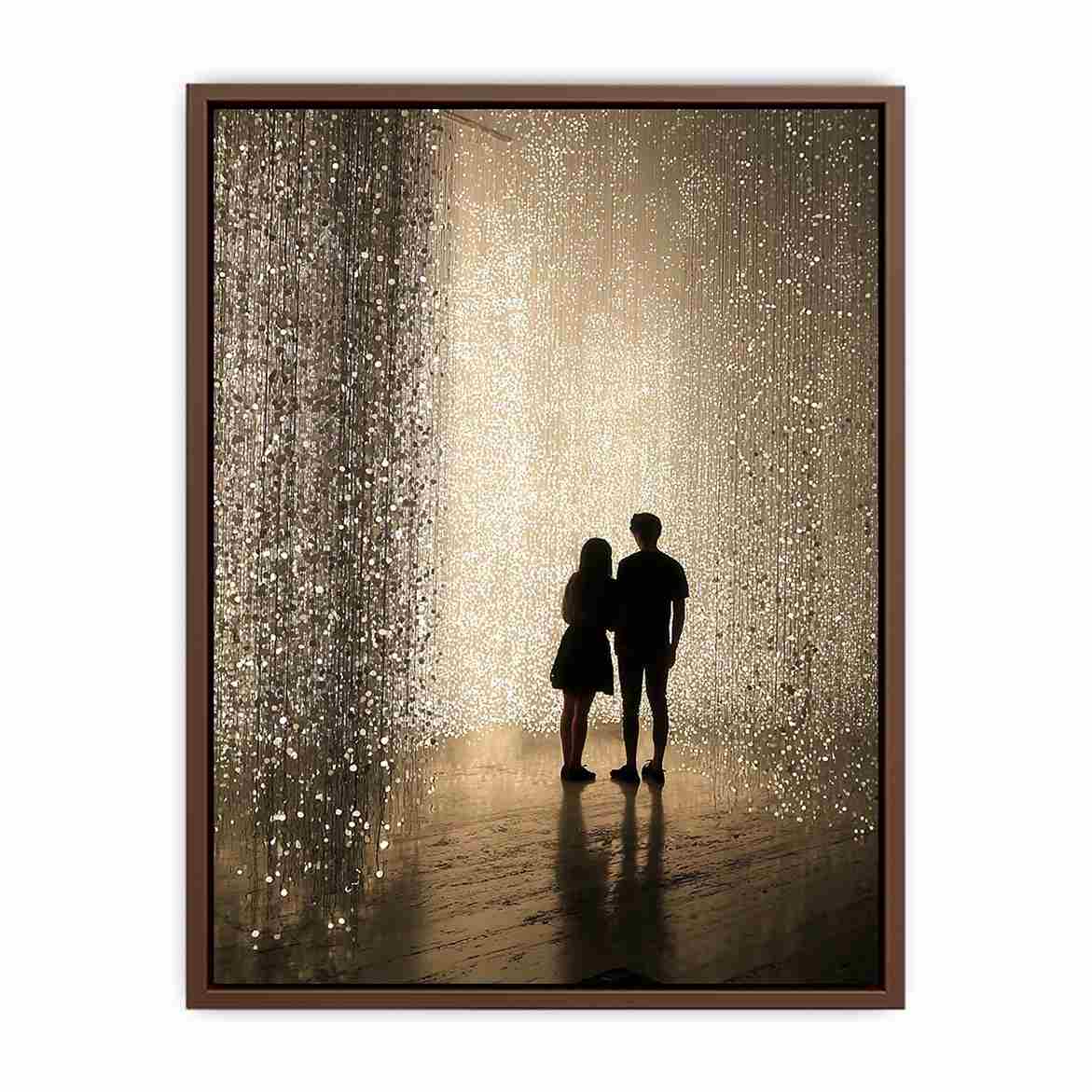 Glowing light installation photography canvas with couple silhouettes for luxury hallway decor.