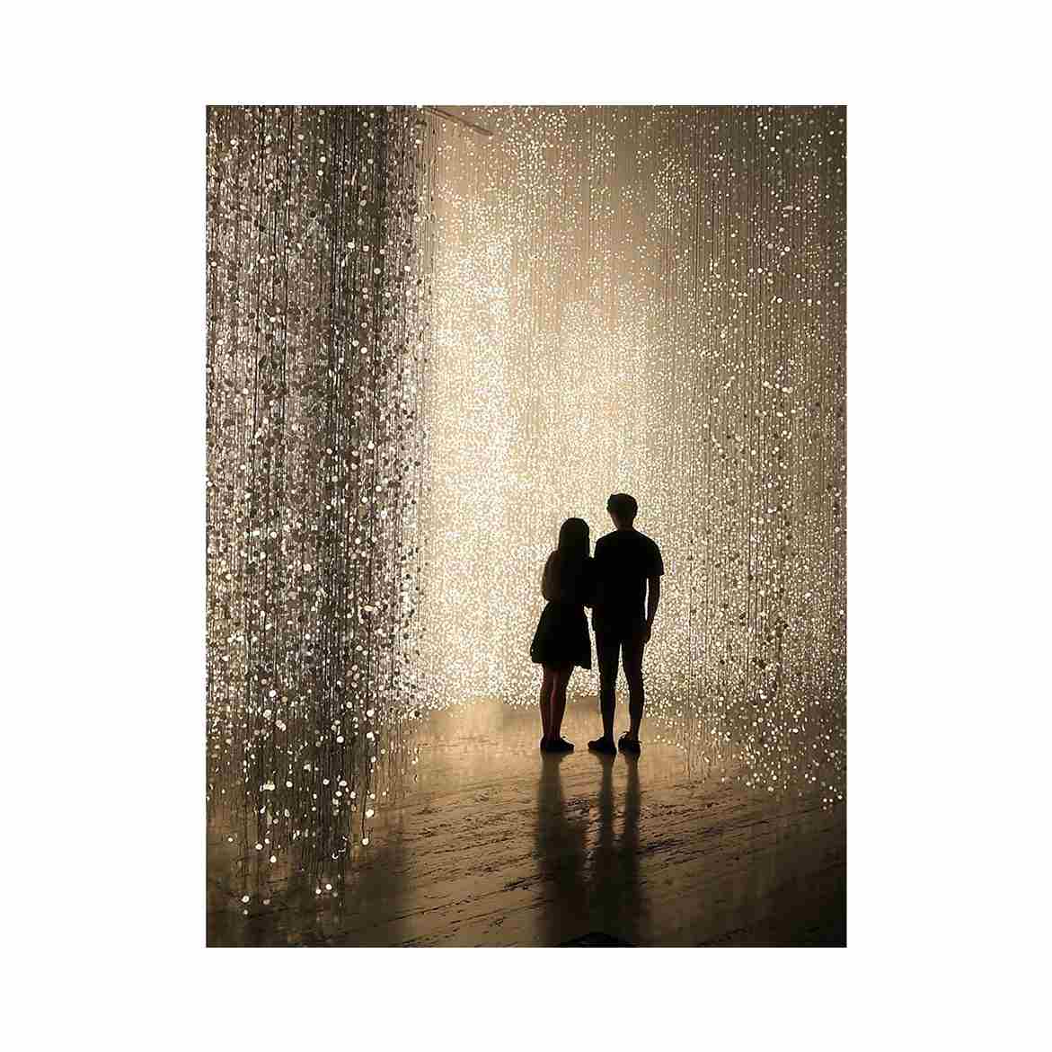Glowing light installation photography canvas with couple silhouettes for luxury hallway decor.
