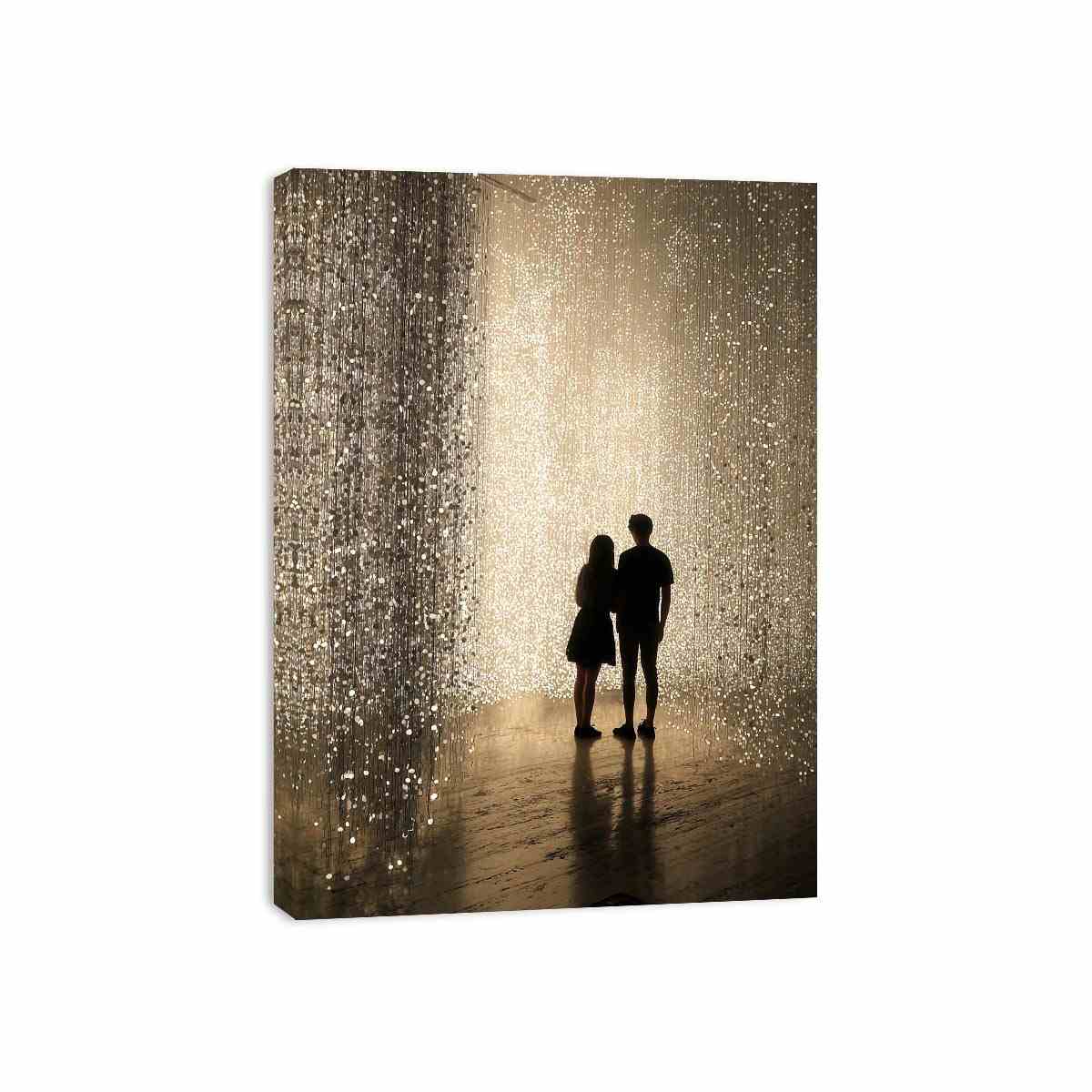 Glowing light installation photography canvas with couple silhouettes for luxury hallway decor.