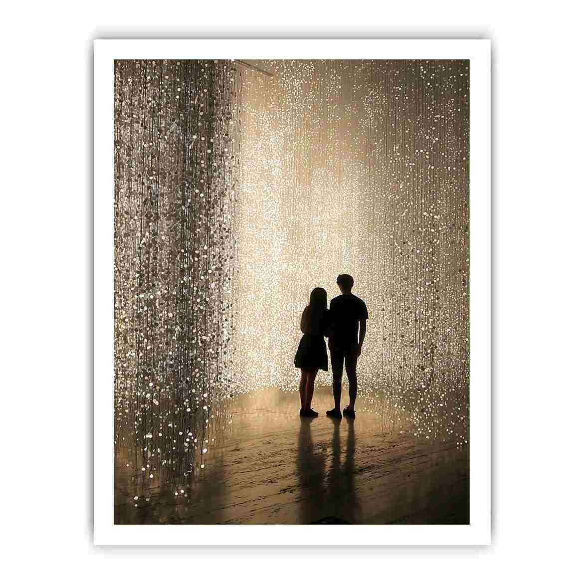 Glowing light installation photography canvas with couple silhouettes for luxury hallway decor.