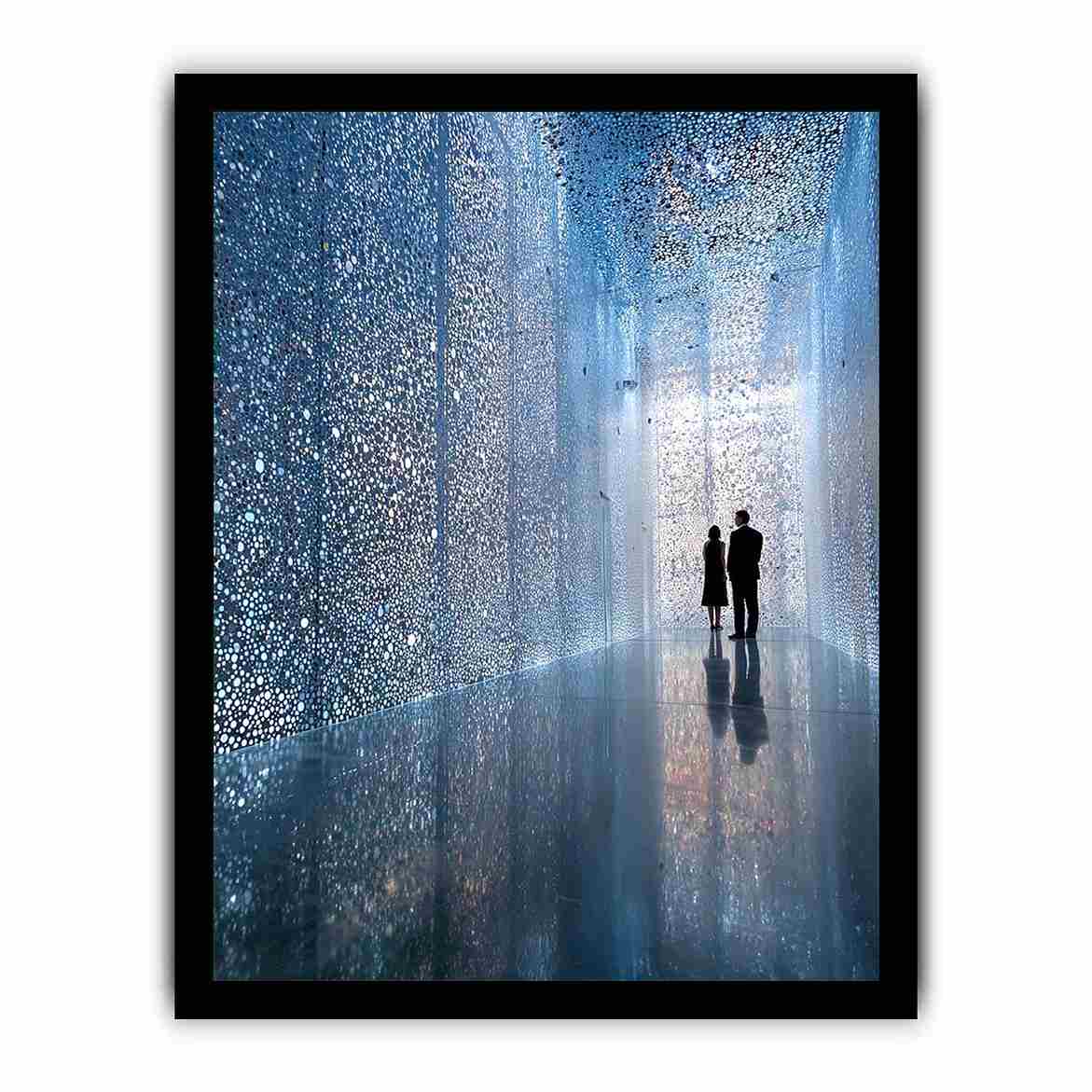 Blue contemporary corridor photography canvas art for modern hallway or office decor.