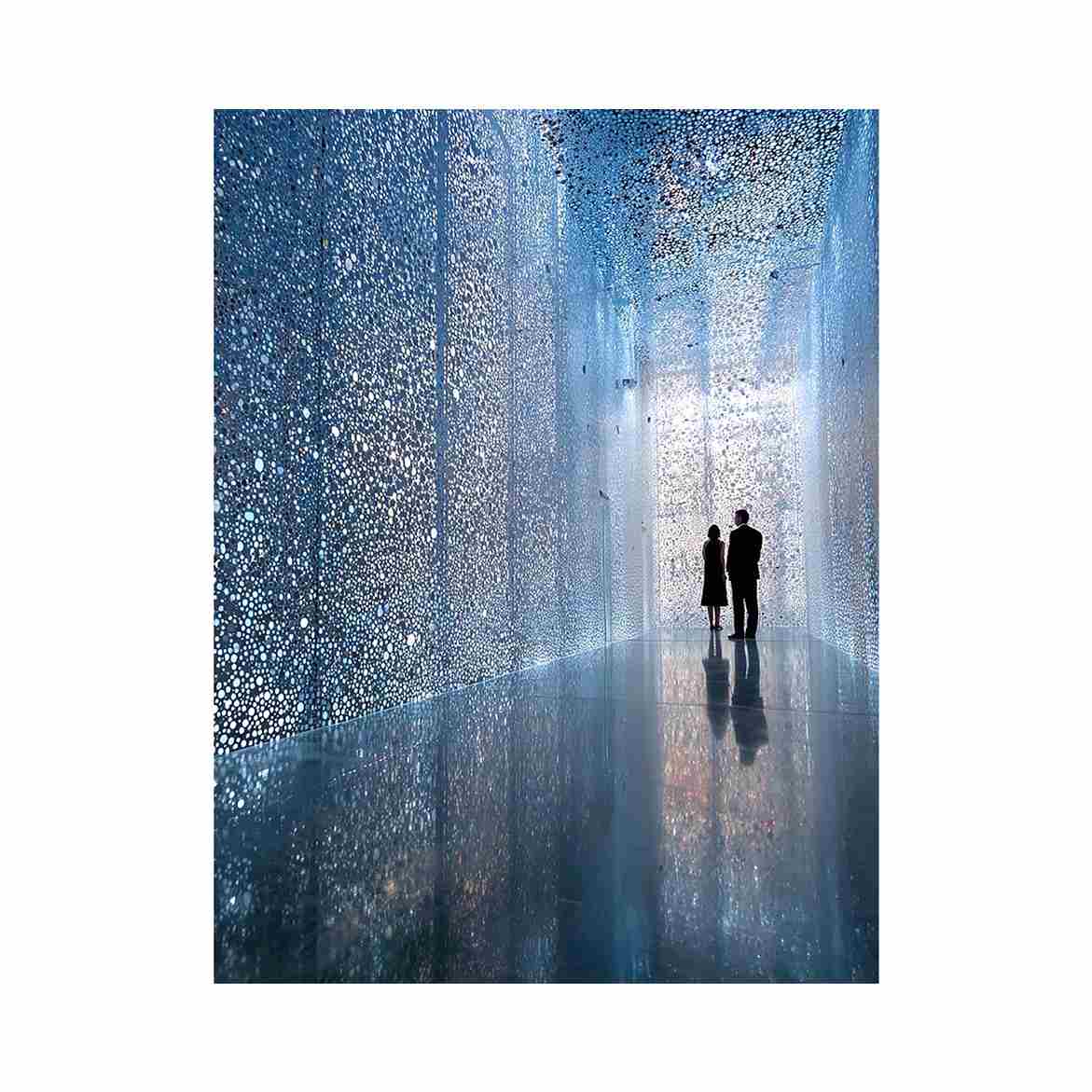 Blue contemporary corridor photography canvas art for modern hallway or office decor.