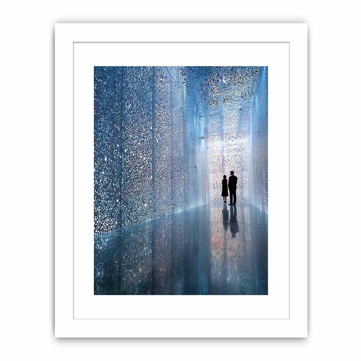 Blue contemporary corridor photography canvas art for modern hallway or office decor.