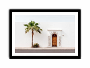 Minimal Mediterranean palm doorway canvas art for bright modern entryway decor.
