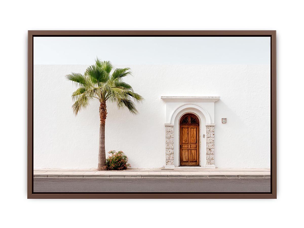 Minimal Mediterranean palm doorway canvas art for bright modern entryway decor.