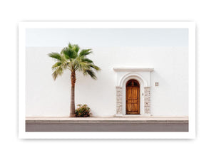 Minimal Mediterranean palm doorway canvas art for bright modern entryway decor.