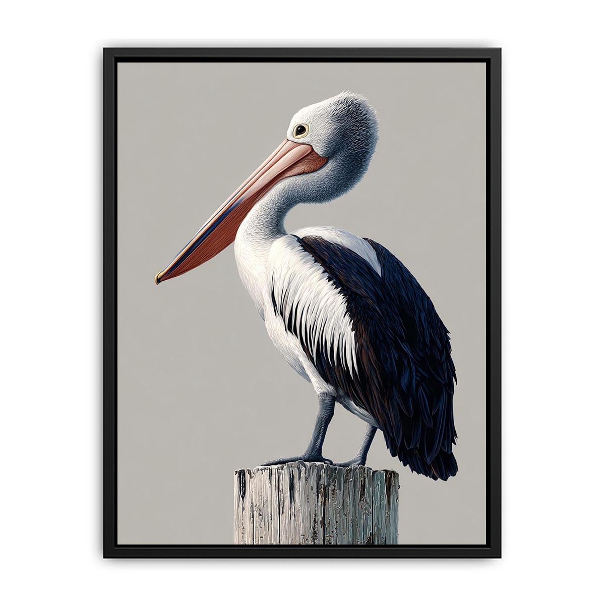 Realistic pelican bird canvas art for coastal living room or office wall decor.