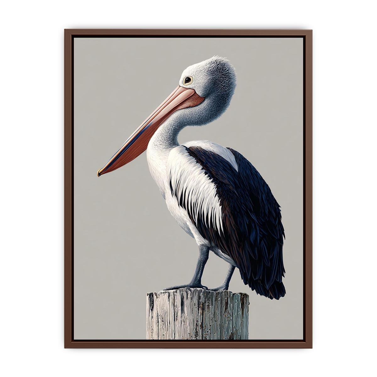 Realistic pelican bird canvas art for coastal living room or office wall decor.