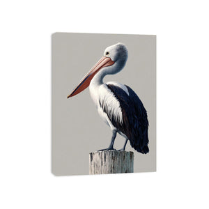 Realistic pelican bird canvas art for coastal living room or office wall decor.