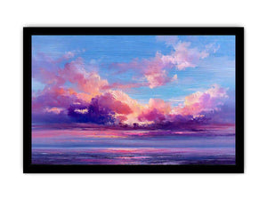 Pink and blue coastal cloud canvas art for dreamy bedroom or living room decor.