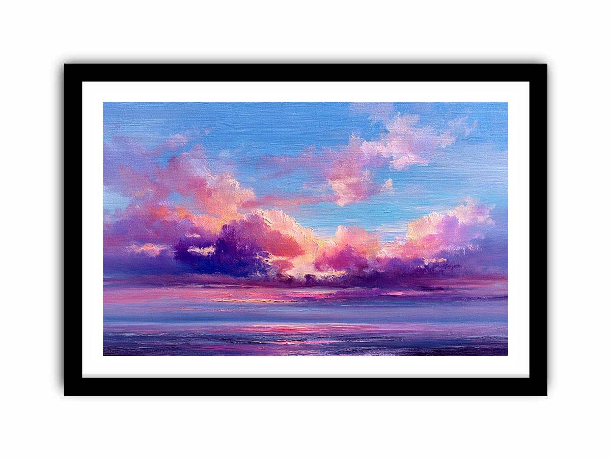 Pink and blue coastal cloud canvas art for dreamy bedroom or living room decor.