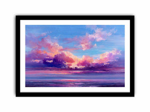 Pink and blue coastal cloud canvas art for dreamy bedroom or living room decor.