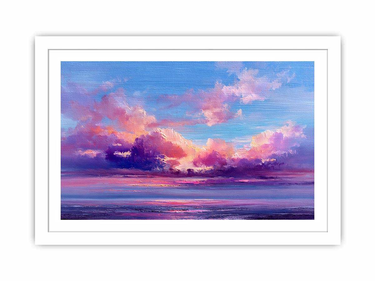 Pink and blue coastal cloud canvas art for dreamy bedroom or living room decor.