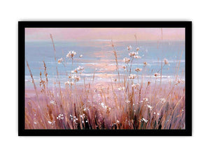 Soft coastal wildflower canvas art for pastel bedroom or living room decor.