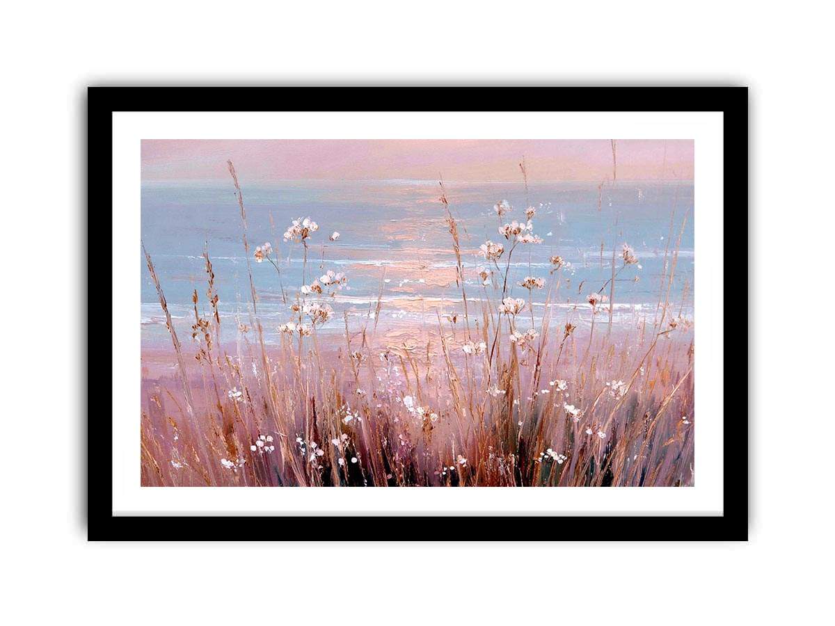 Soft coastal wildflower canvas art for pastel bedroom or living room decor.