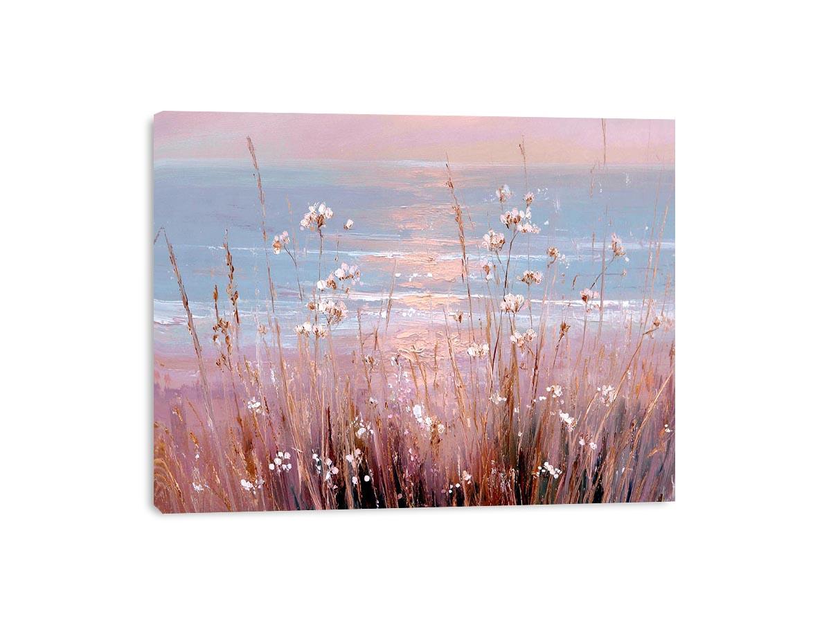 Soft coastal wildflower canvas art for pastel bedroom or living room decor.