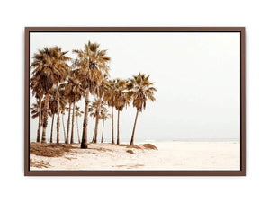 Neutral palm beach photography canvas art for coastal living room decor.
