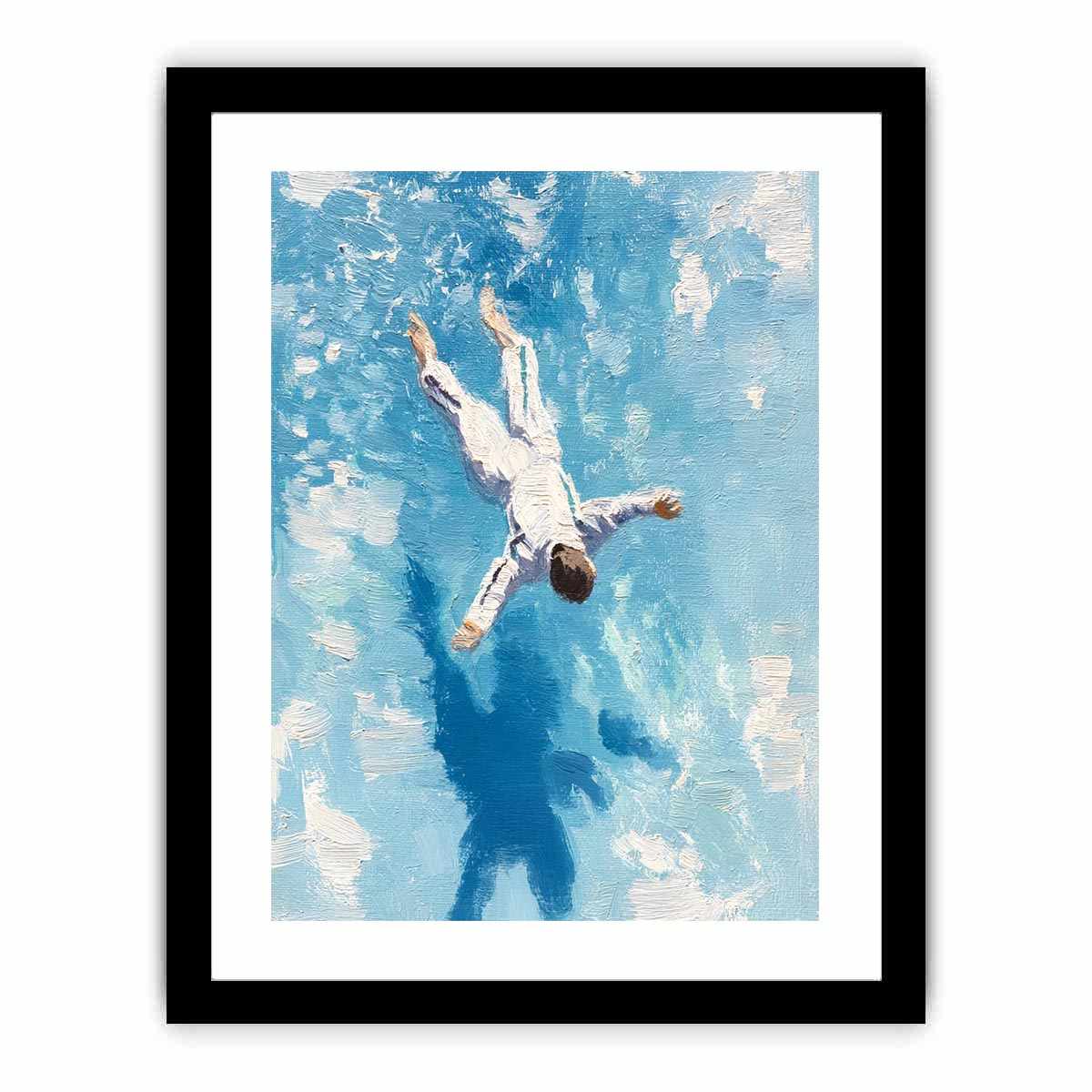 Modern blue figurative canvas art with reflection for bedroom or office decor.