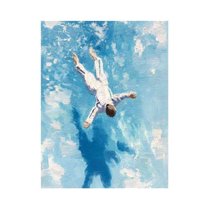 Modern blue figurative canvas art with reflection for bedroom or office decor.