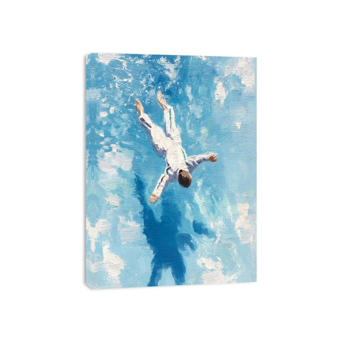 Modern blue figurative canvas art with reflection for bedroom or office decor.