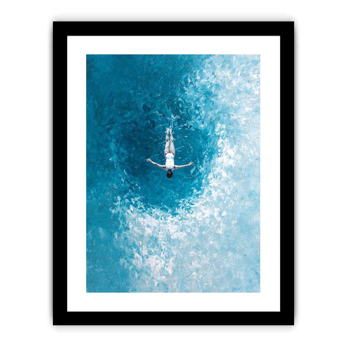 Turquoise ocean swimmer canvas art for coastal bathroom or living room decor.