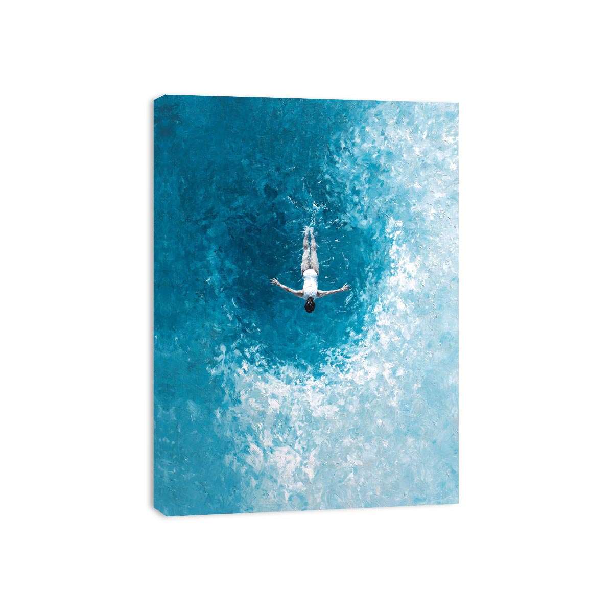Turquoise ocean swimmer canvas art for coastal bathroom or living room decor.