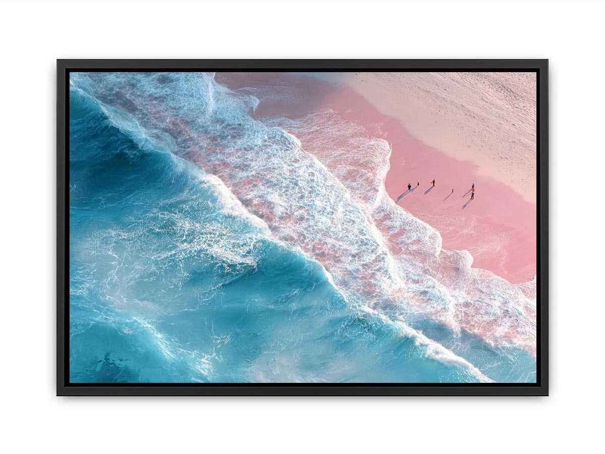 Aerial ocean canvas print with pink sand and turquoise waves for serene bedroom decor