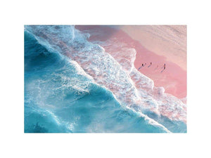 Aerial ocean canvas print with pink sand and turquoise waves for serene bedroom decor