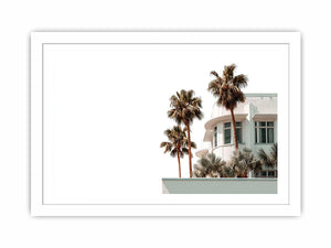 Palm architecture photography with white building and tropical trees for modern entryway decor