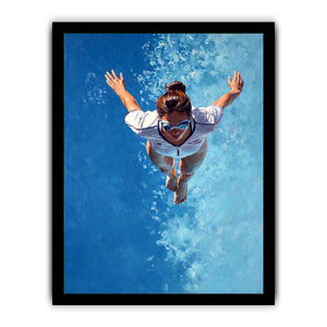 Swimmer canvas art with blue water and goggles for pool house bathroom decor