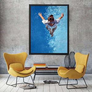 Swimmer canvas art with blue water and goggles for pool house bathroom decor