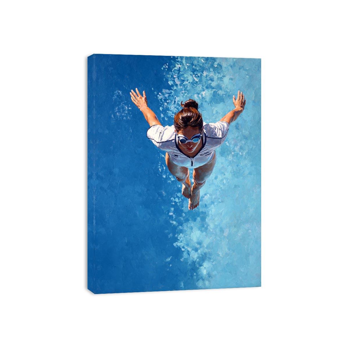 Swimmer canvas art with blue water and goggles for pool house bathroom decor