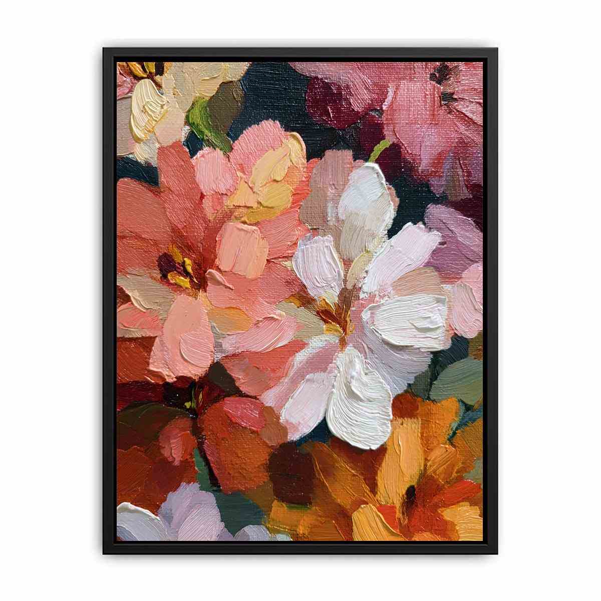 Textured pink and white floral canvas art with expressive petals for elegant bedroom decor.