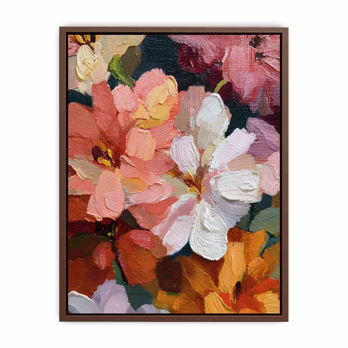 Textured pink and white floral canvas art with expressive petals for elegant bedroom decor.
