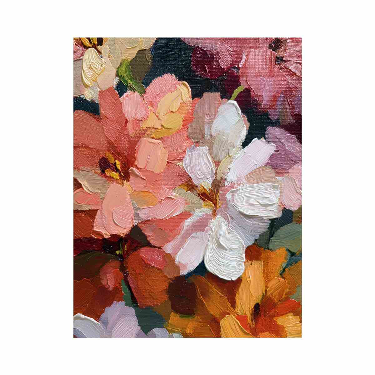 Textured pink and white floral canvas art with expressive petals for elegant bedroom decor.