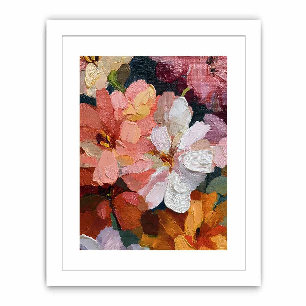 Textured pink and white floral canvas art with expressive petals for elegant bedroom decor.