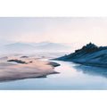 Soft watercolor river desert landscape canvas art for calm bedroom and modern home decor.