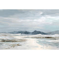 Neutral snow mountain canvas art for calm modern living room decor.