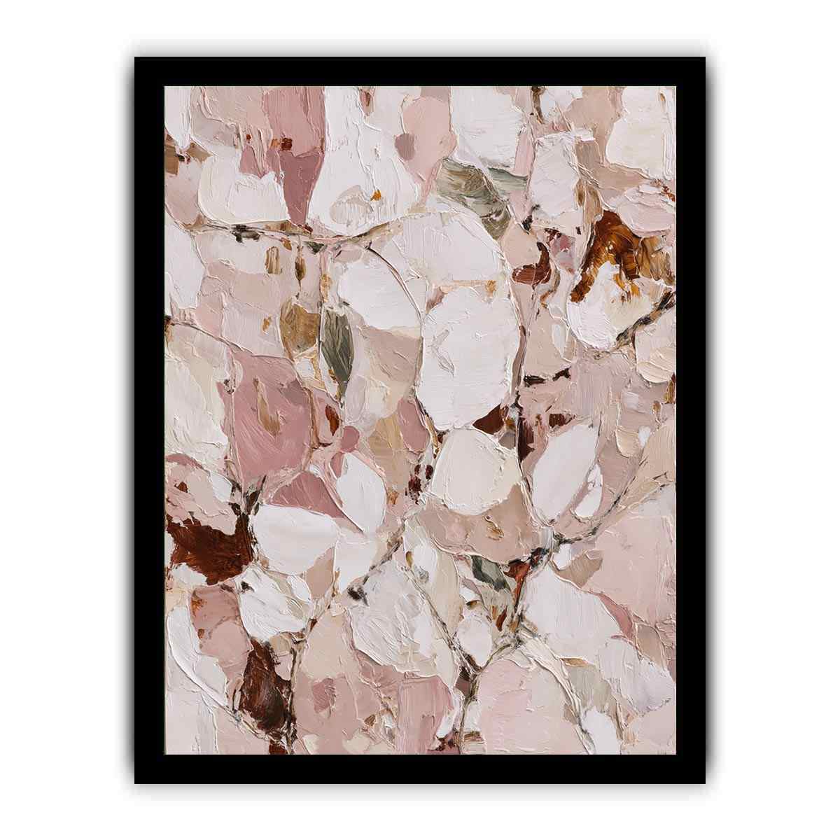 Blush floral abstract canvas art with soft petals for bedroom decor.