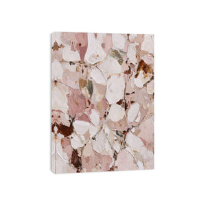 Blush floral abstract canvas art with soft petals for bedroom decor.