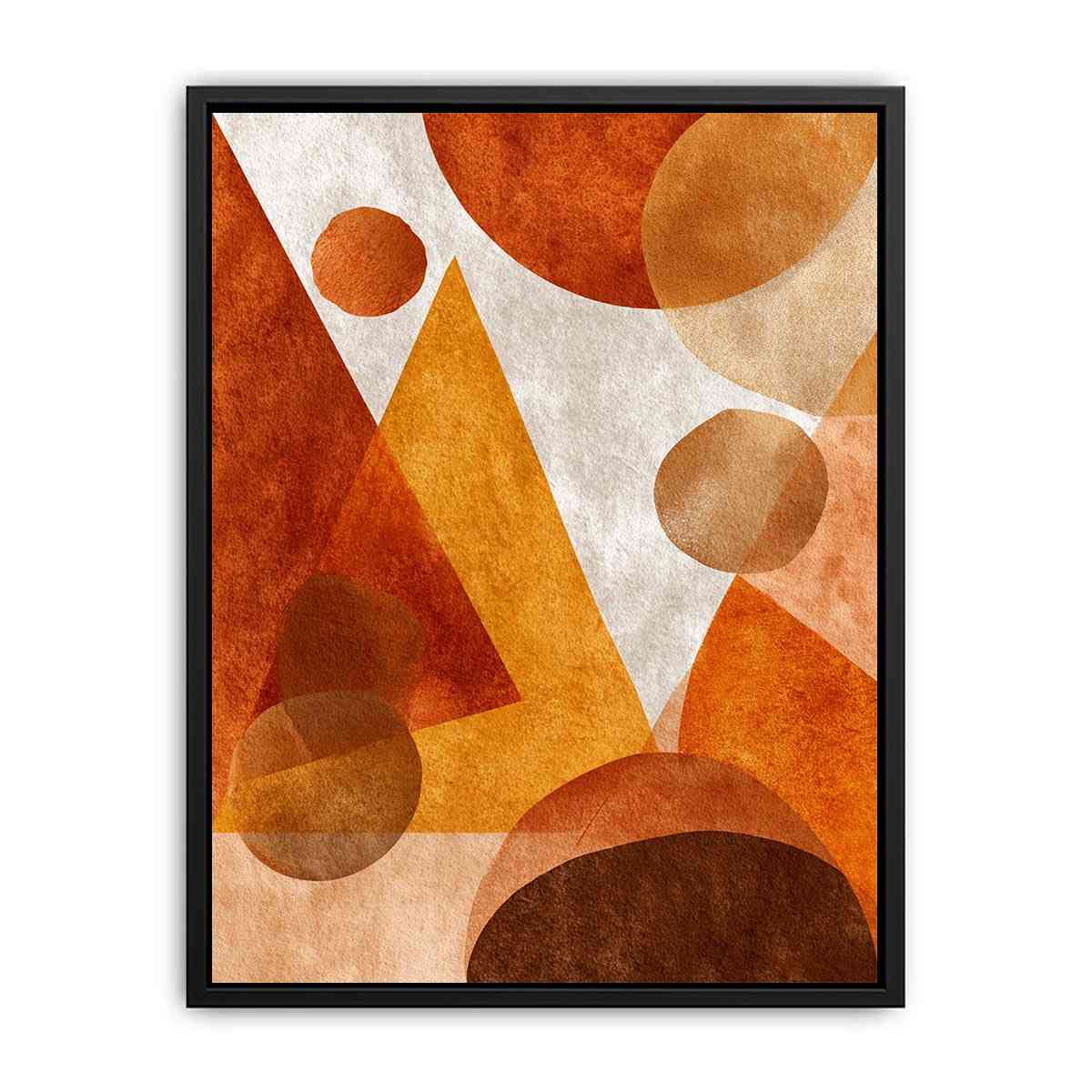 Bold orange geometric abstract canvas art for modern living room decor.