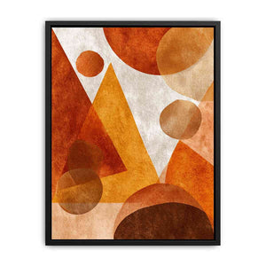 Bold orange geometric abstract canvas art for modern living room decor.