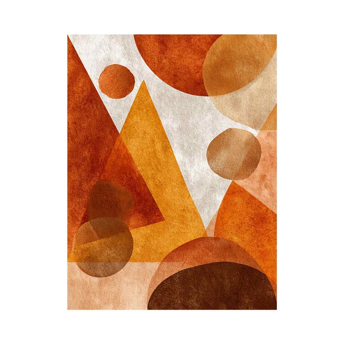 Bold orange geometric abstract canvas art for modern living room decor.